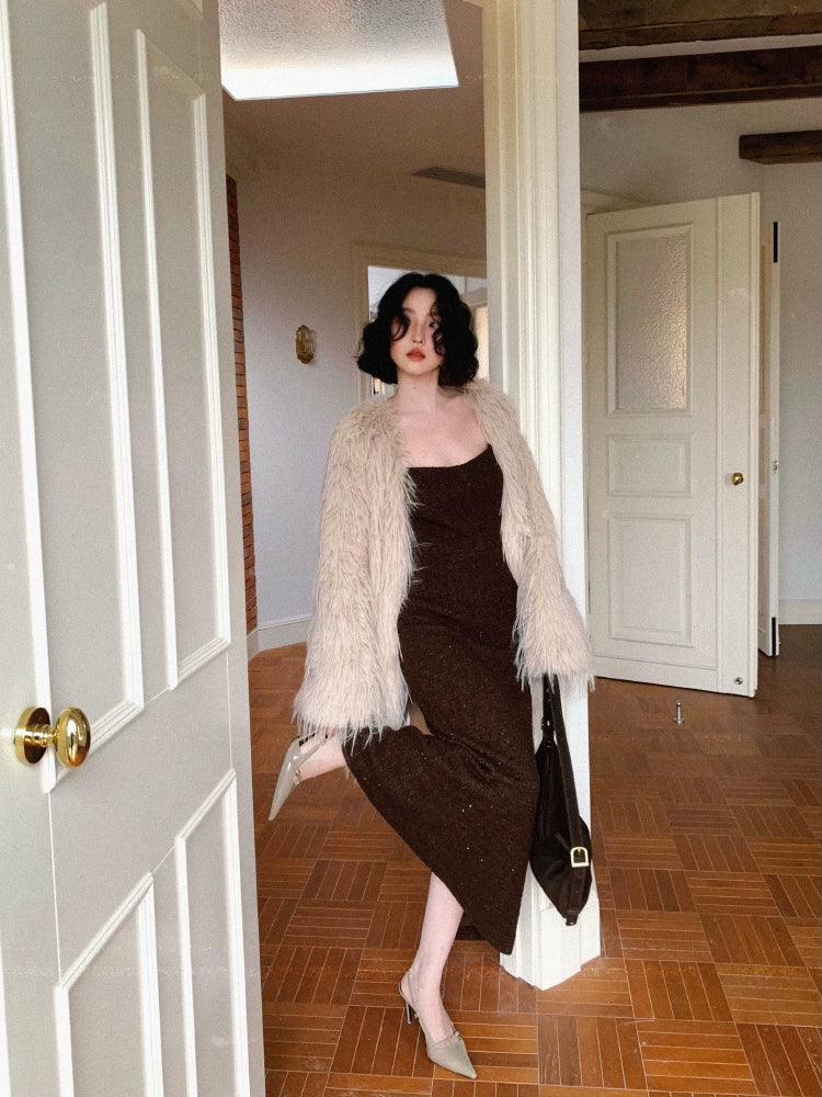 Retro Plush Faux Fur Jacket (Hong Kong Style)