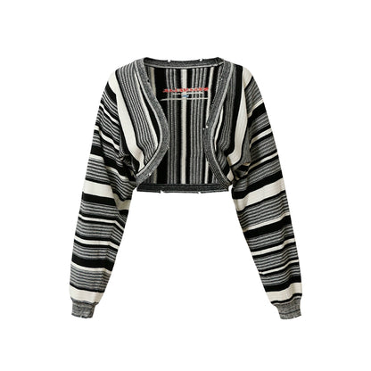 Design d'origine vintage en noir et blanc minoritaire Stripe Stripe Tripe Cardigan châle couler topon Pull femelle