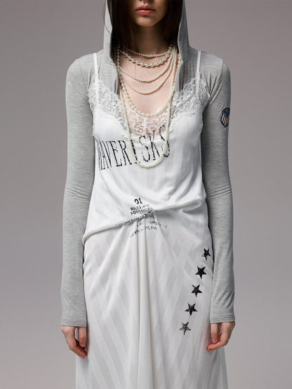 Satin Lace Panel Slip Dress
