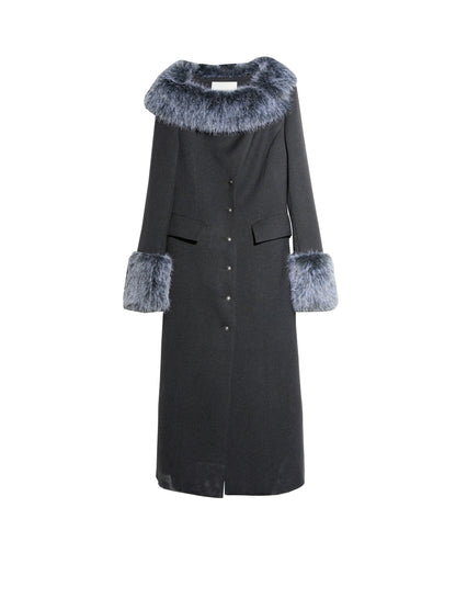 Asymmetrical Fur Collar Wool Coat | Retro Romantic Long Jacket