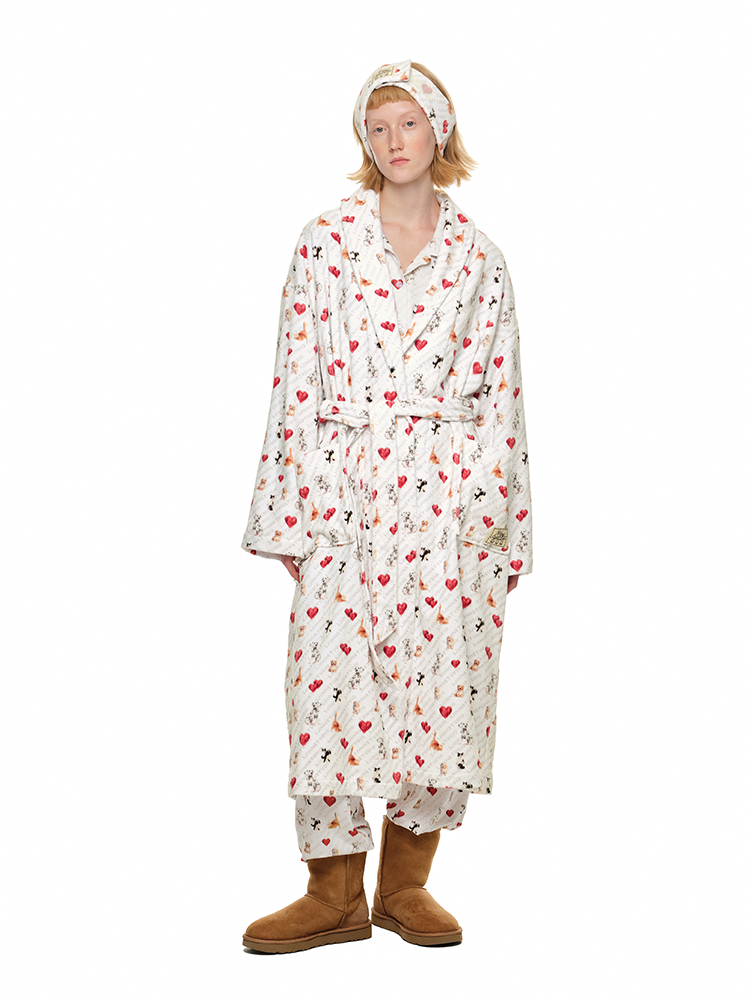 Dog and Cat Print Knit Bathrobe Set – Cozy Animal-Themed Loungewear