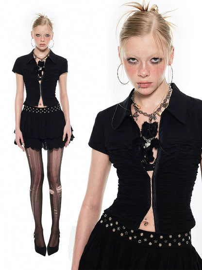 Textured Hook Button Shirt – Short Sleeve Cropped Fit with Summer Vibe