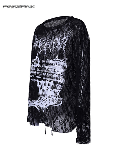 Electric Moon Thorn Cat Print Layered Y2K Unisex Tee