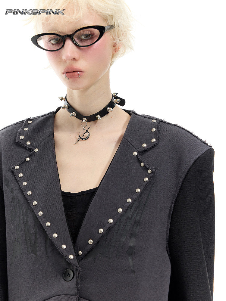 Black & Grey Studded Distressed Unisex Rock Suit Set