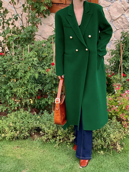 Pure Wool Double-Sided Belted Mid-Length Coat – Retro Winter Style