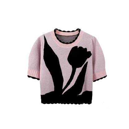 핑키 튤립 니트 티셔츠 세트