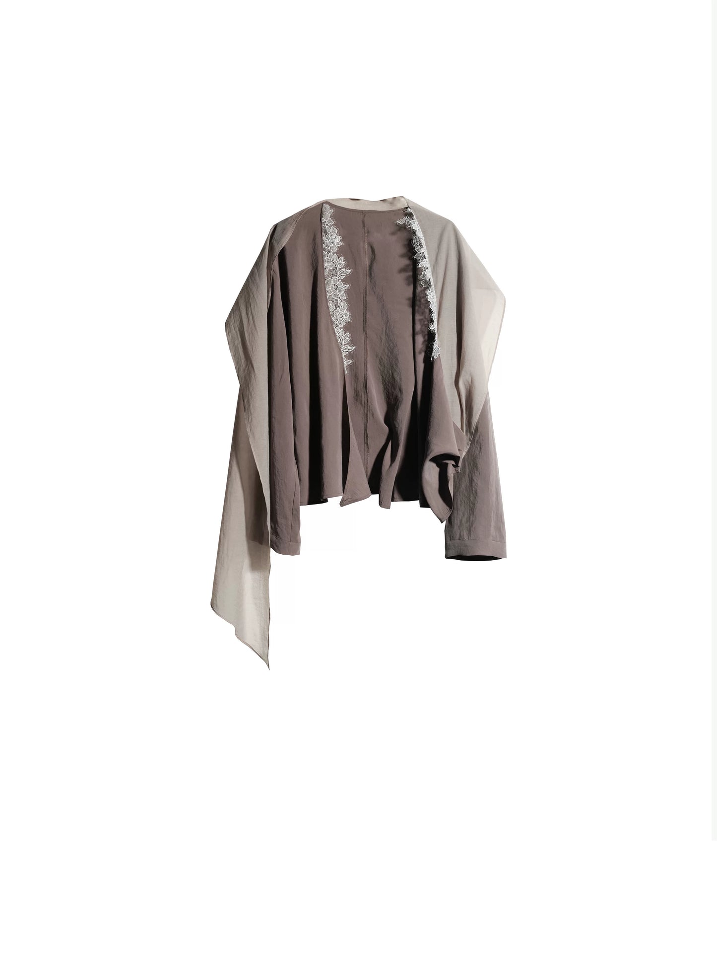 26SS Natural Earth Tone Long-Sleeved Shirt with Flowing Ribbons and a Tranquil Feel