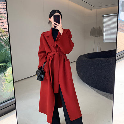 Crimson Dual Delight: Rich Wool Coat