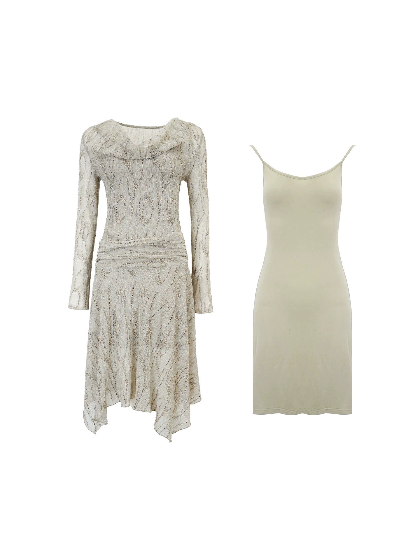 Afternoon Refinement Asymmetrical Hem Mini Dress – Retro Swing Neck Design