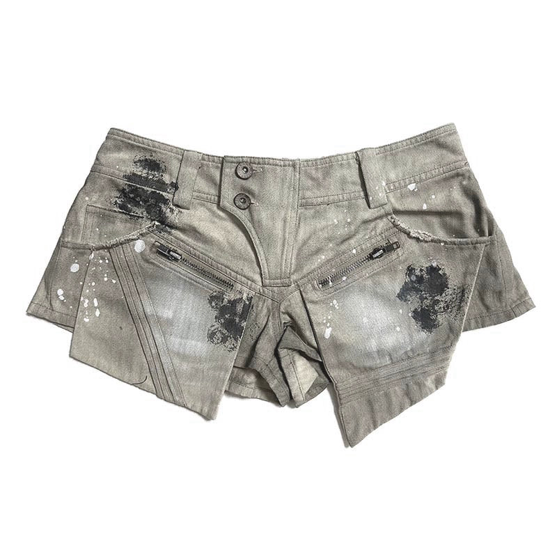 Ink-Splash Pocket Shorts – Washed Low-Rise Fit