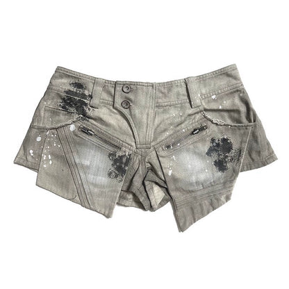 Ink-Splash Pocket Shorts – Washed Low-Rise Fit
