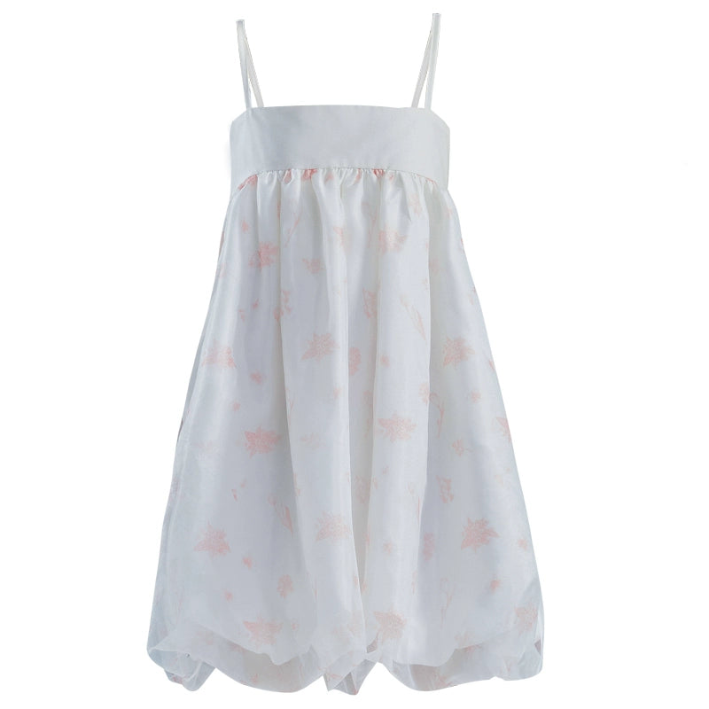 Pink Flower Print Organza Flower Bract Sling Dress