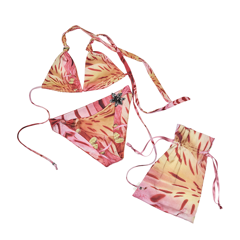 Island Resort Metallic Floral Bikini – Sexy Strappy Halterneck Swimsuit