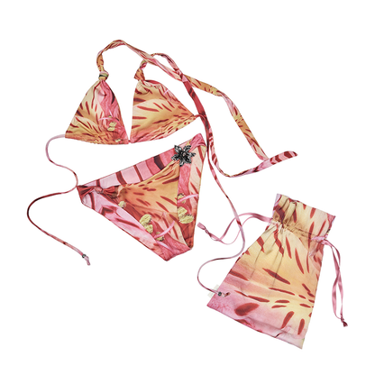 Island Resort Metallic Floral Bikini – Sexy Strappy Halterneck Swimsuit