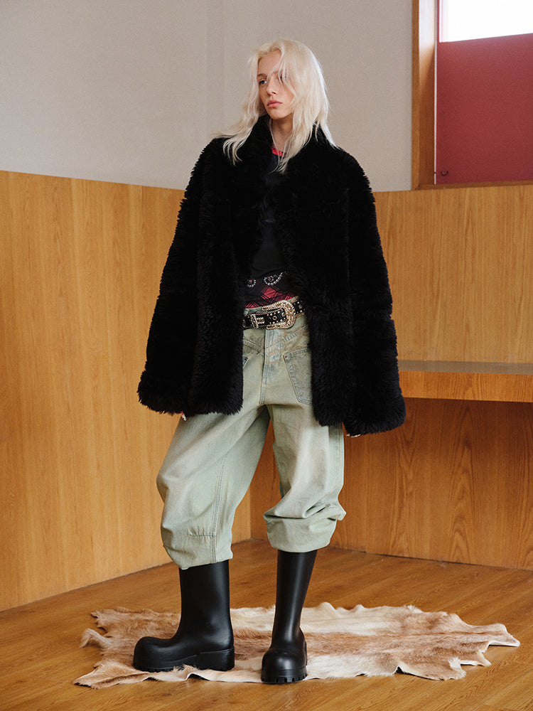 lazy sense reversible wear fur integrated jacket women's oversize autumn and winter top