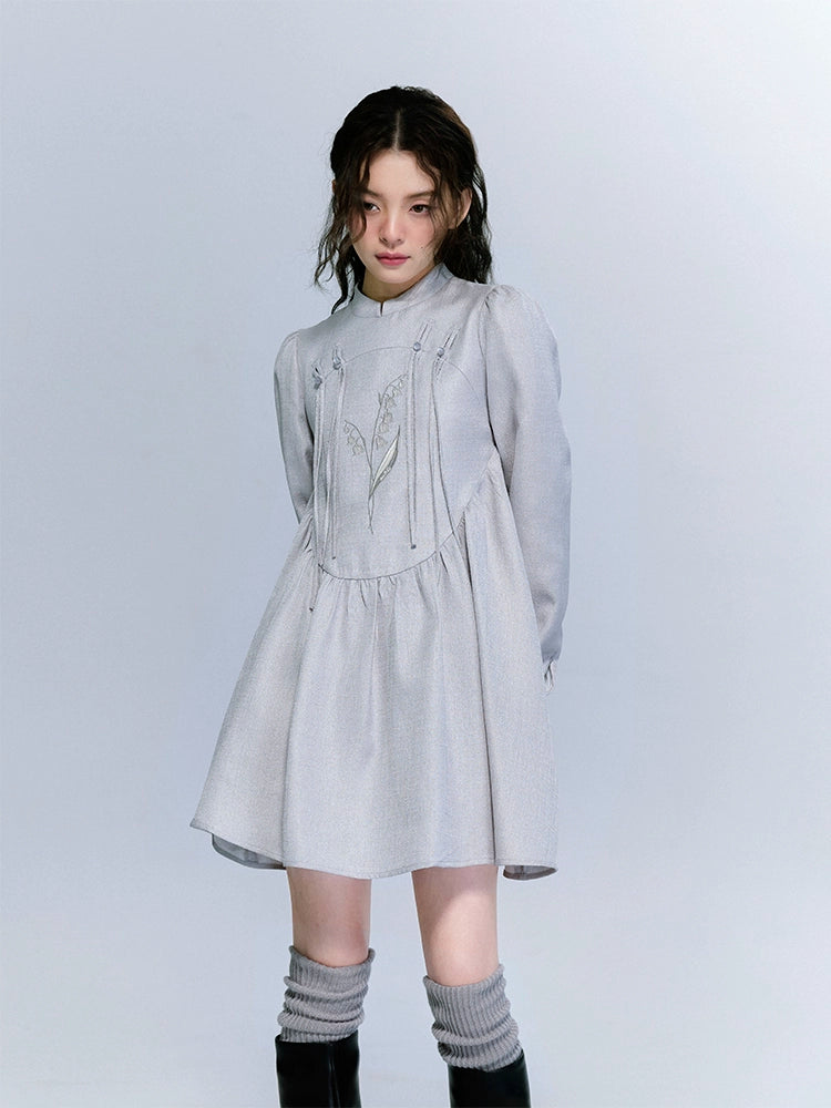 Original New Chinese Cream Lily Qipao Skirt Set