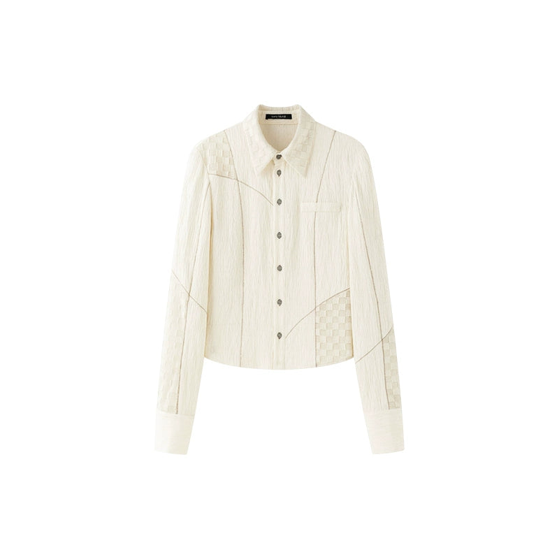 Cream Asymmetric Splice Shirt