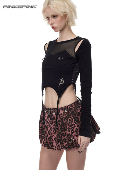 Detachable Pink Leopard Fur Y2K Mini Skirt / Pants Hybrid