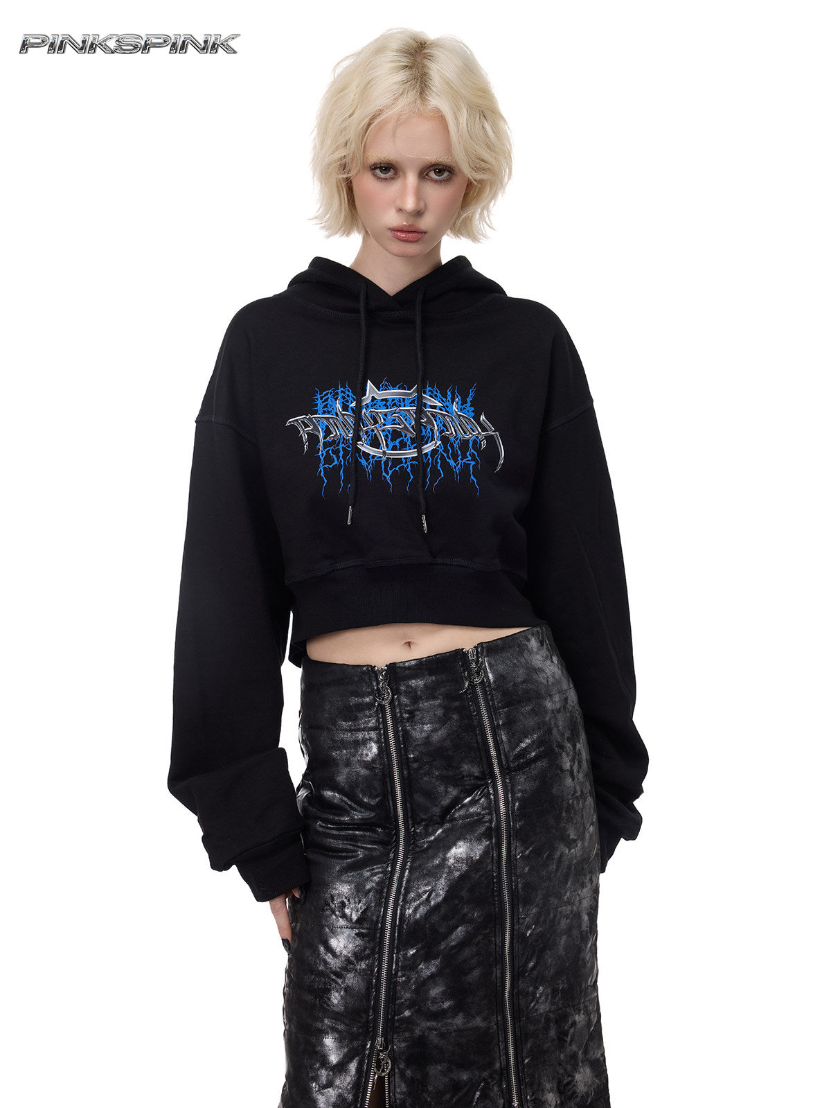 Thorn Print Backless Hooded Y2K Hot Girl Fleece