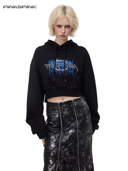 Thorn Print Backless Hooded Y2K Hot Girl Fleece