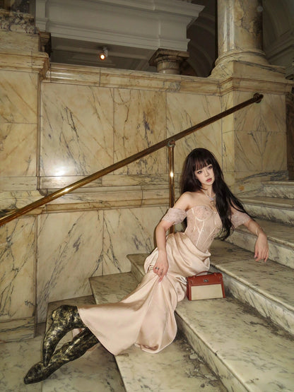 Herringbone Bandeau Dresses – High-End Light Luxury Engagement & Birthday Wear