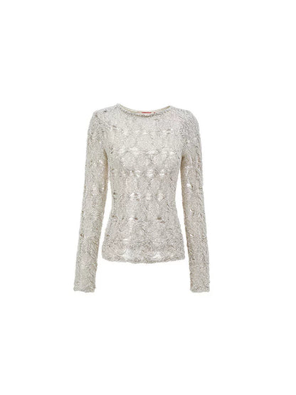 Cutout Sheer Knit Shirt – Lightweight Slim Fit Long Sleeve Top
