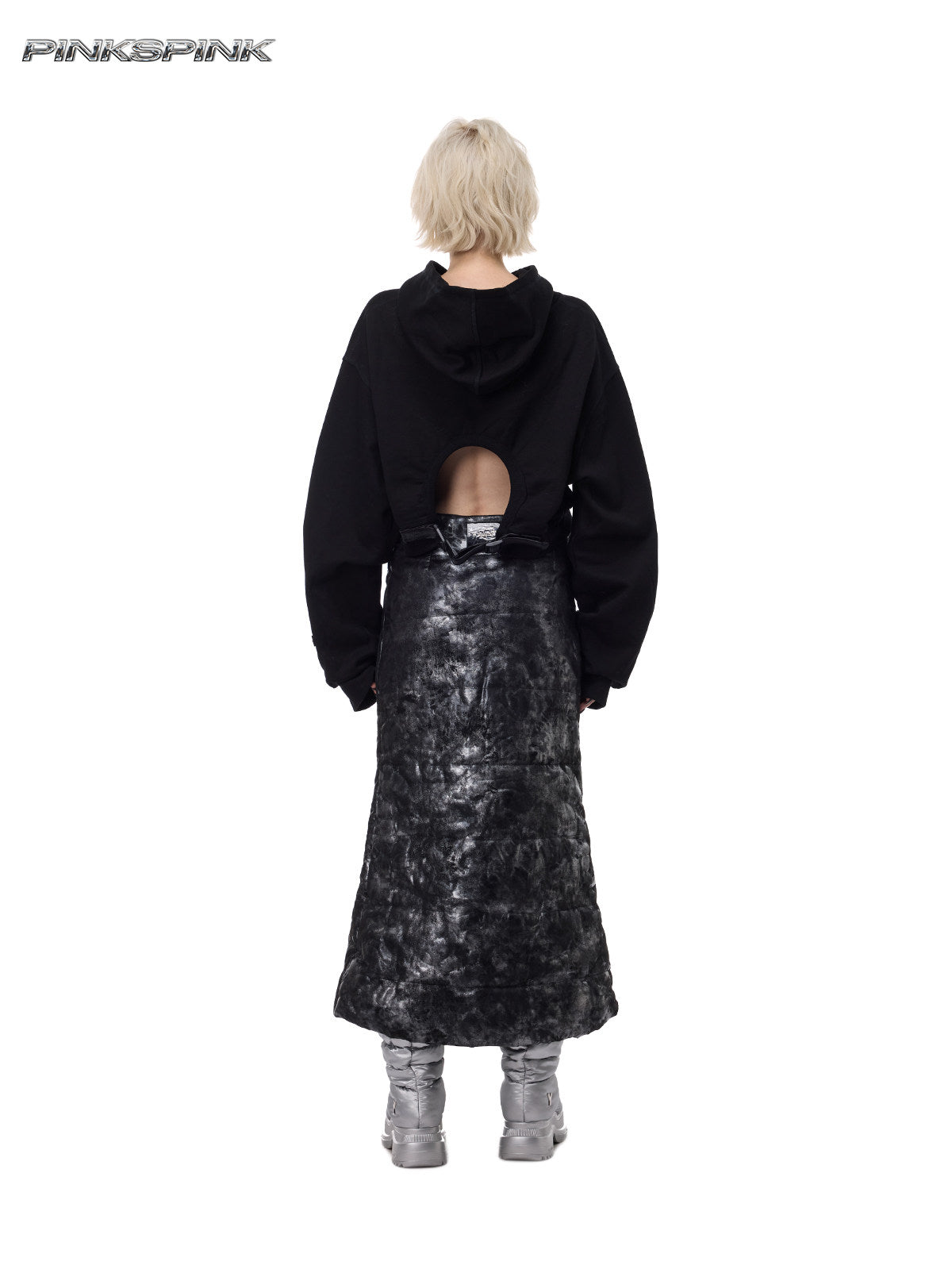 Thorn Print Backless Hooded Y2K Hot Girl Fleece