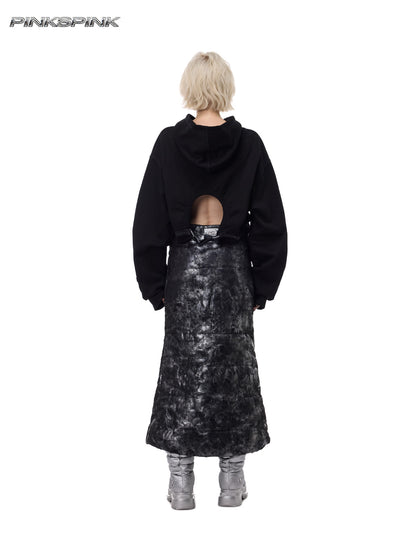 Thorn Print Backless Hooded Y2K Hot Girl Fleece