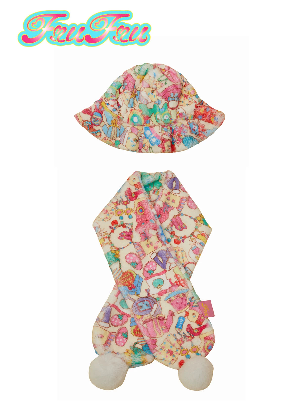 Gollum Store Original Design Cute Girl Cartoon Print Hat and Scarf Set