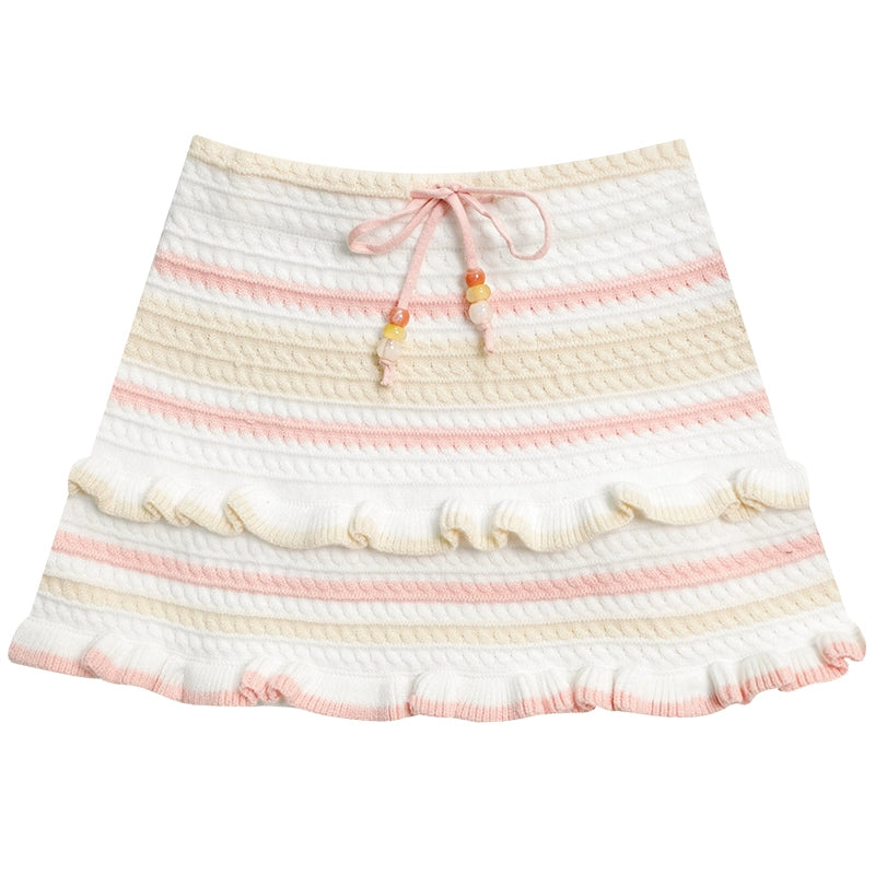 Striped Knit Skirt | High Waist Pink Contrast Slim Fit Summer Style