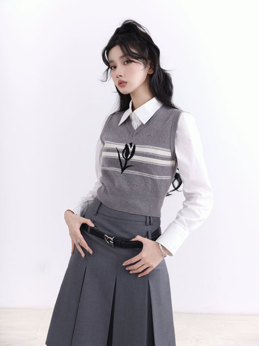 Grey Knitted Vest & Skirt Set - American Retro Academy