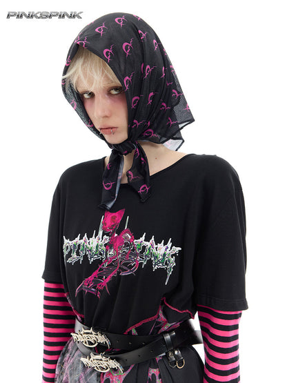 Electric Moon Mesh Rock Headscarf – Unisex Y3K Hip-Hop Style