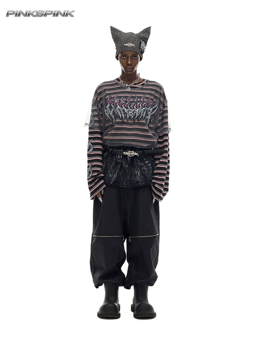 Dengetsu Shin Dual-Stripe Concept Y2K T-Shirt