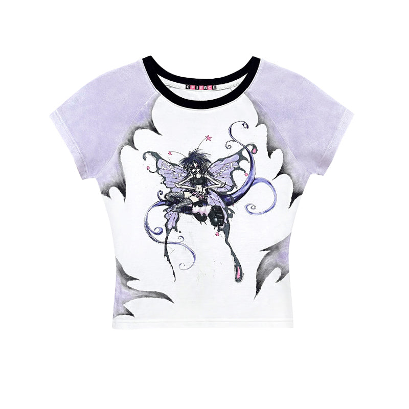 Butterfly Fairy Print Raglan Sleeve T-shirt