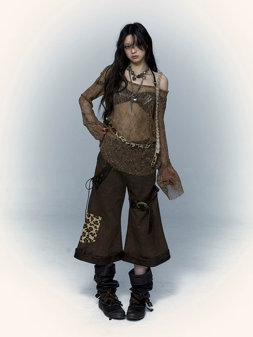 Patchwork Wide-Leg Casual Pants | Retro Punk Street Workwear Design