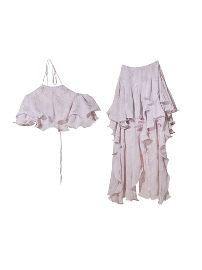 Peach Pink Ruffle Halter Dress | Fairycore Two-Piece Set