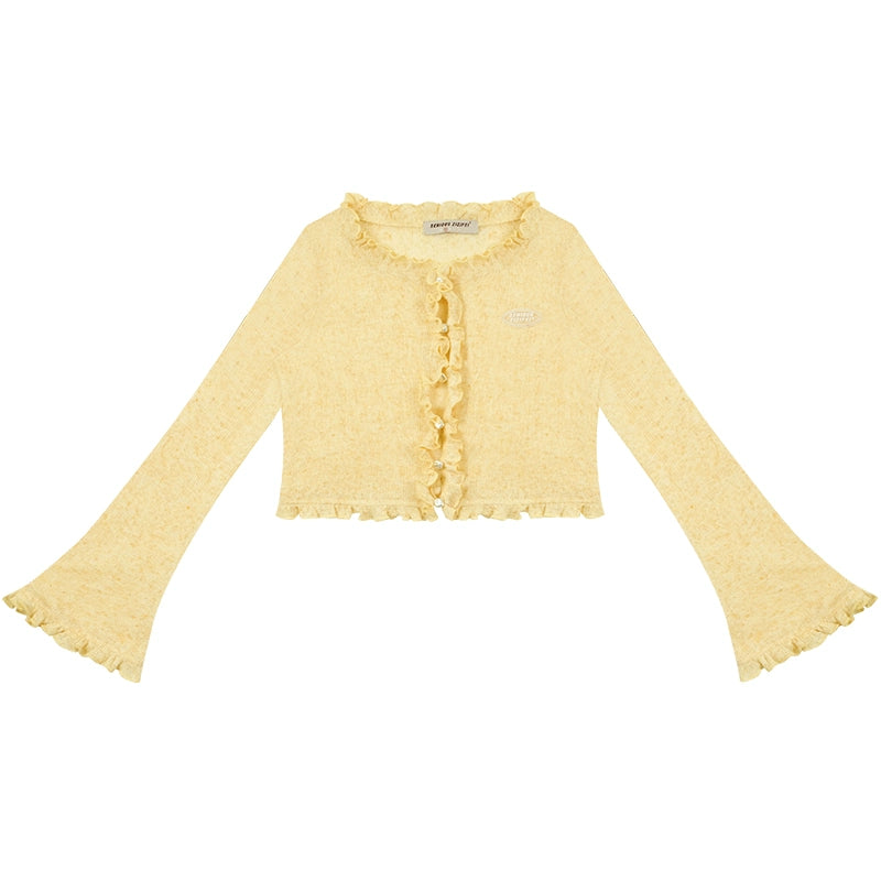 Translucent Ruffle Cardigan | Thin Retro Sunscreen Knit for Spring/Summer