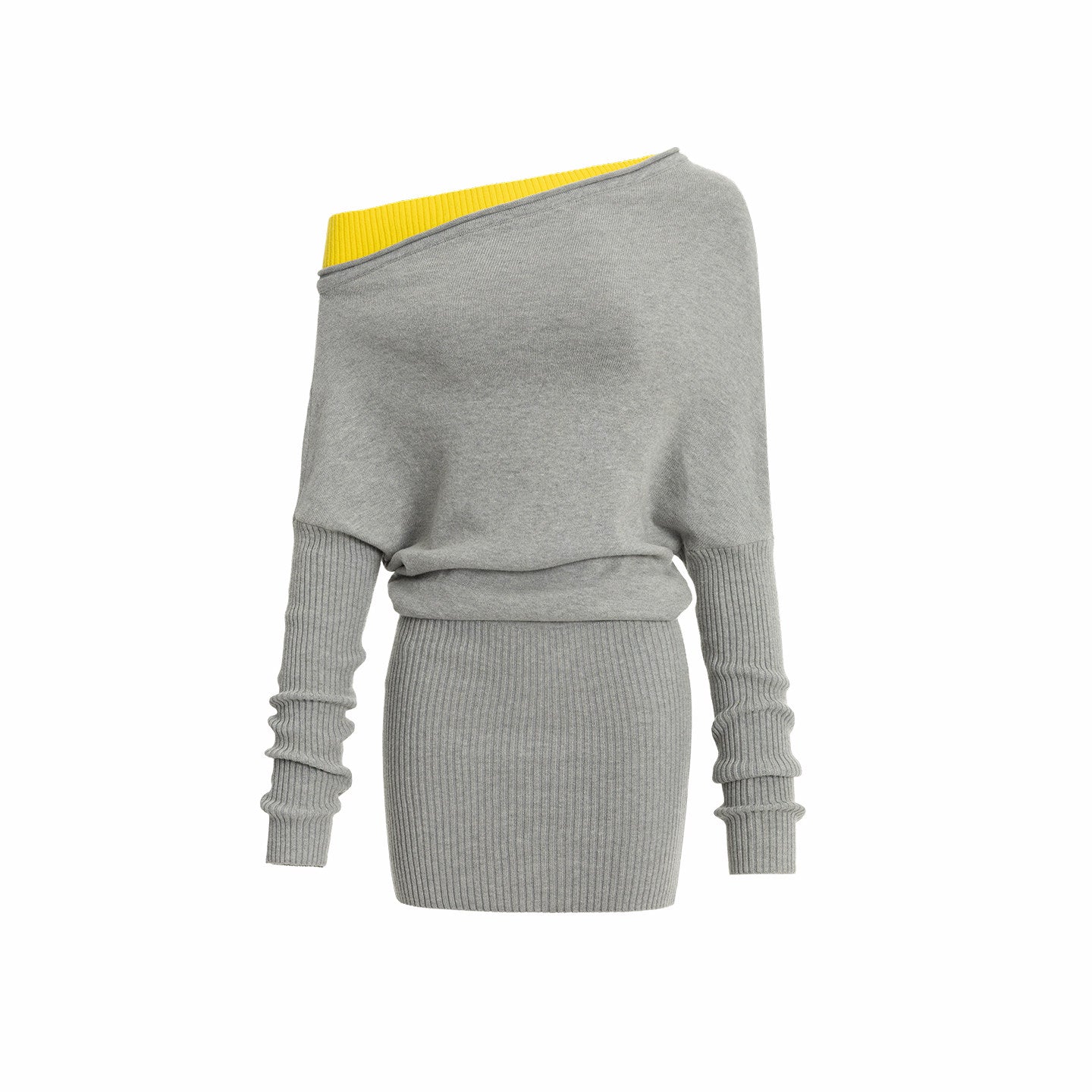 Asymmetric Contrast Knit Dress