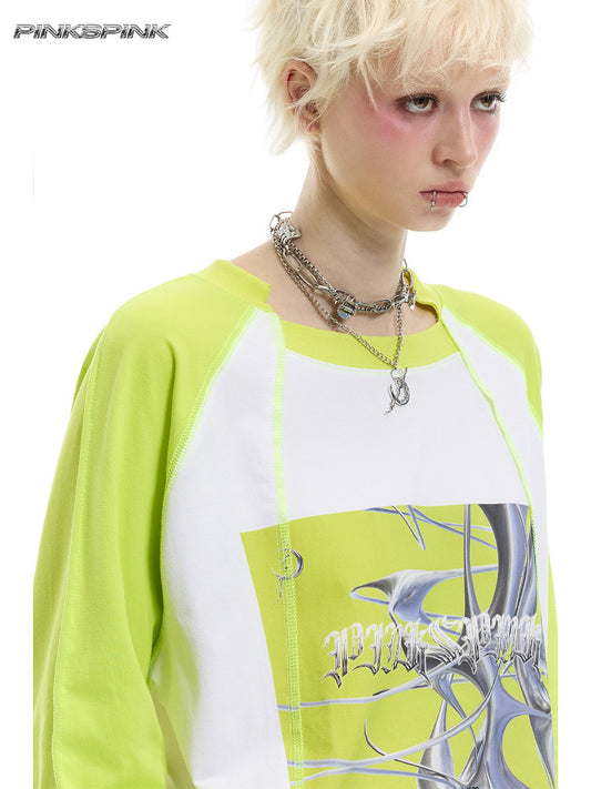 Futuristic Remake Print Raglan T-Shirt – Genderless Y2K Fit