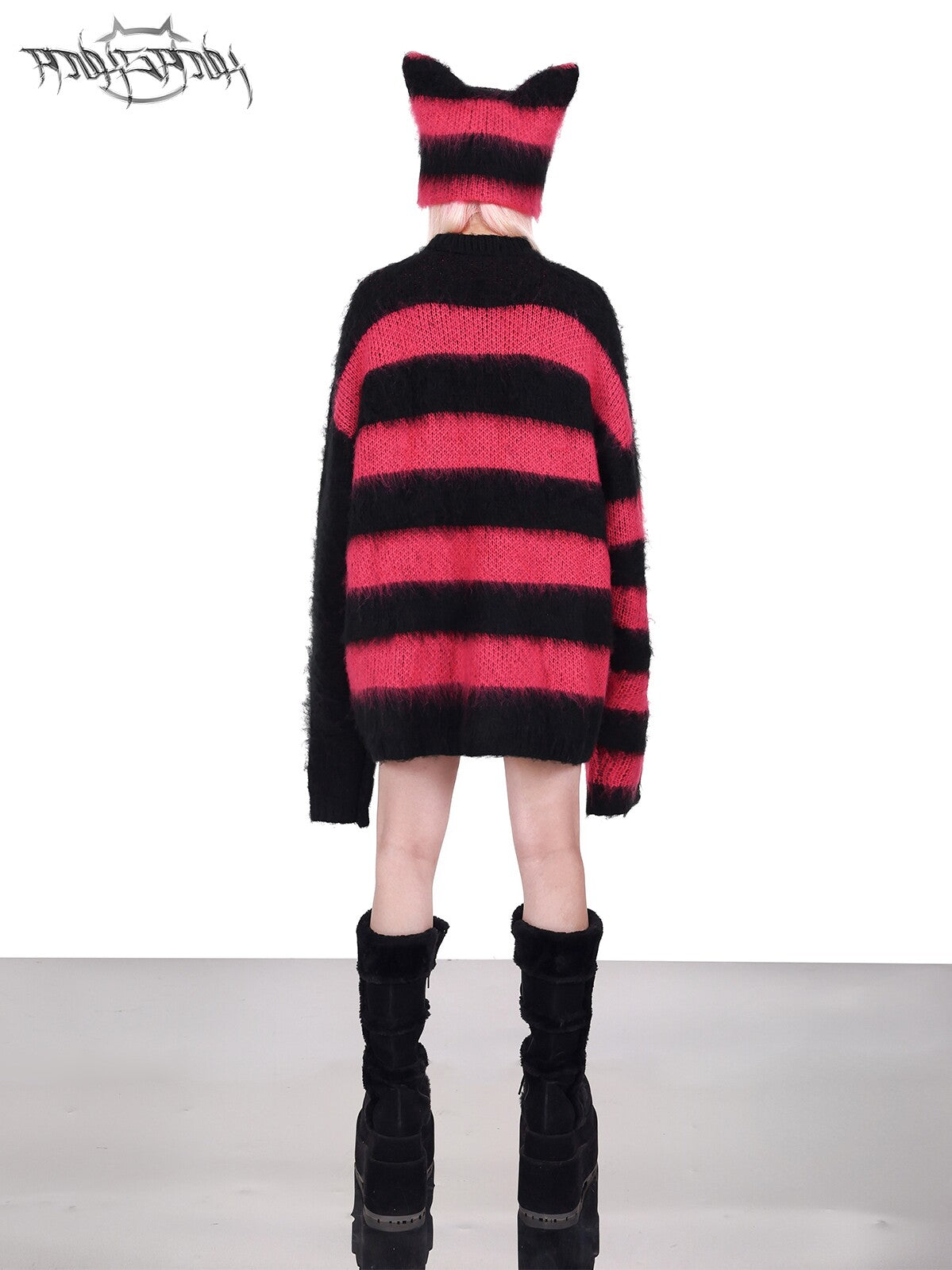 Electric Moon Black and Pink Striped Rock Punk Loose Unisex Y2K Sweater