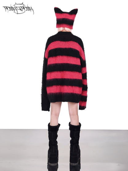 Electric Moon Black and Pink Striped Rock Punk Loose Unisex Y2K Sweater