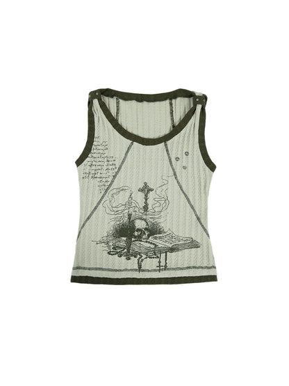 Fake Two-Piece Contrast Tank Top | Retro Punk Lace-Up Design