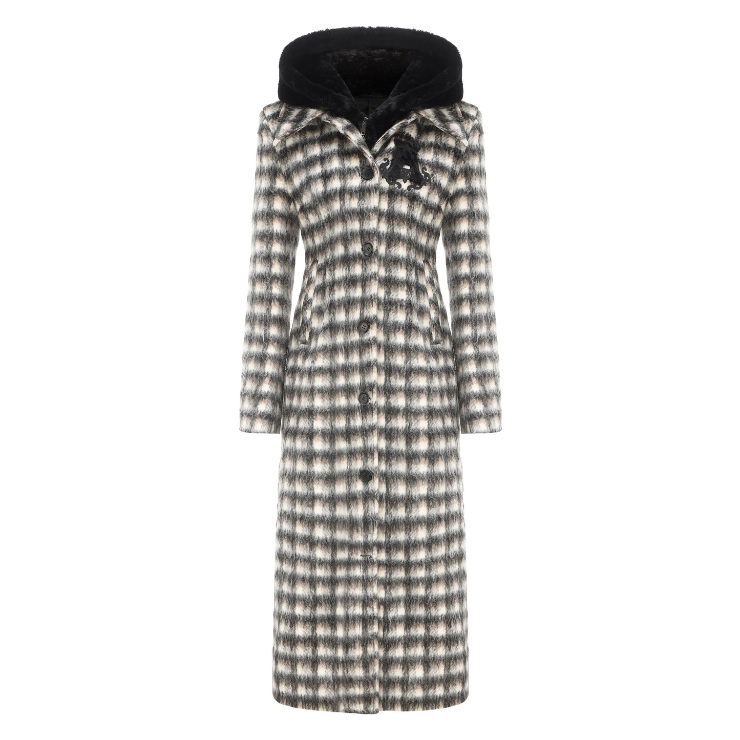 Detachable Hooded Plaid Coat