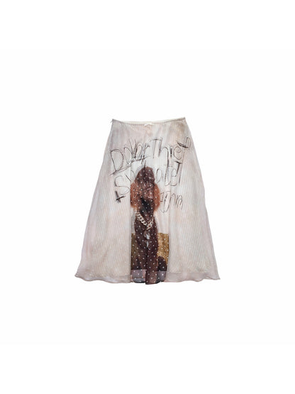 Cat & Dog Print Chiffon Skirt