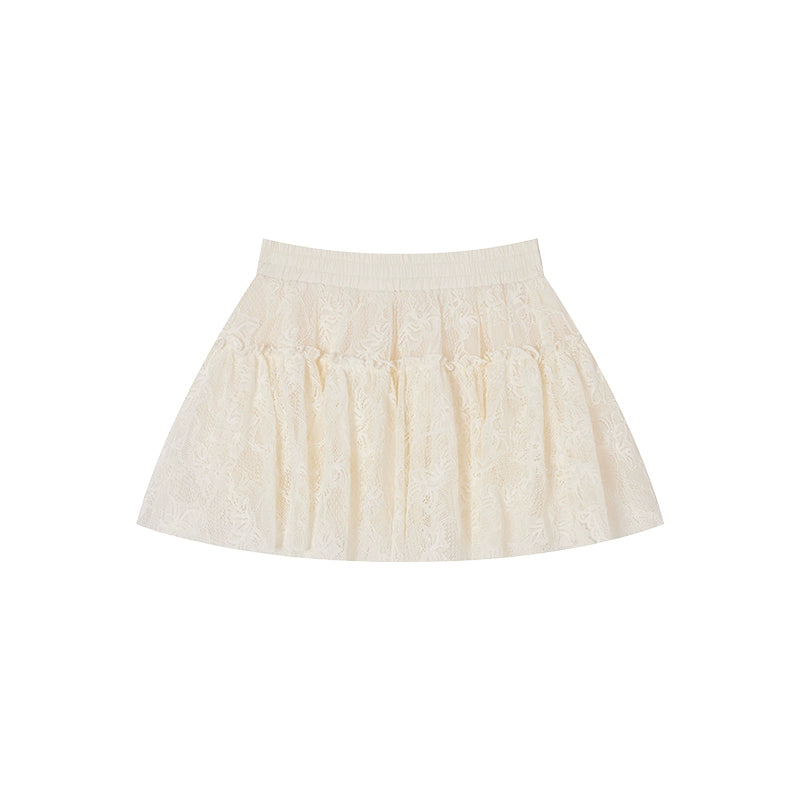 White Lace Princess Cake Skirt - Summer High-Waist Design