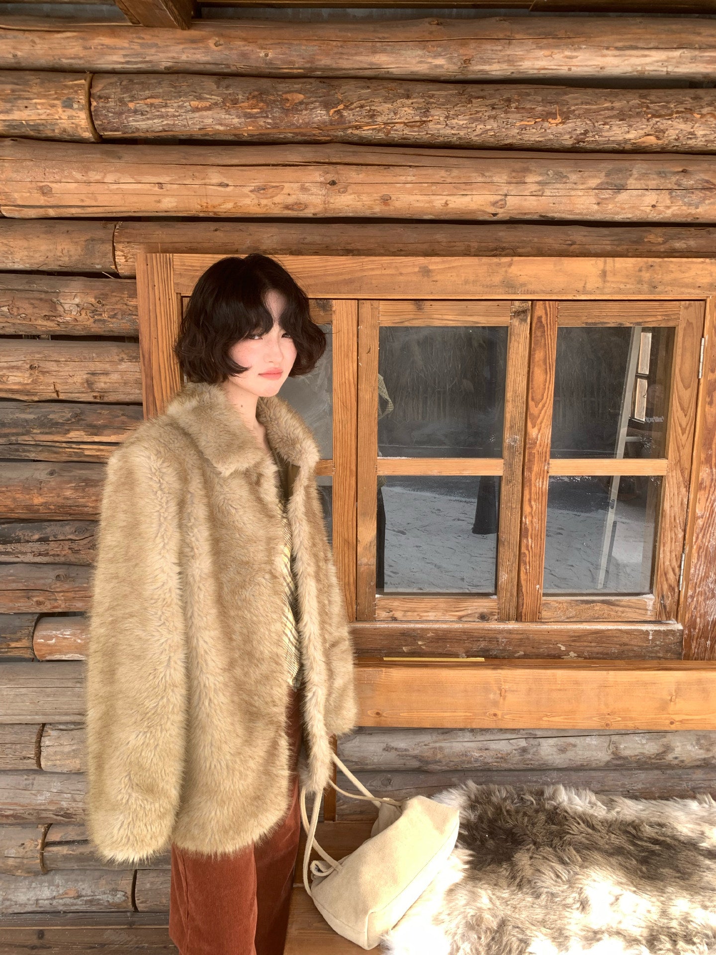 Luxe Eco Fur Coat with Classic Lapel