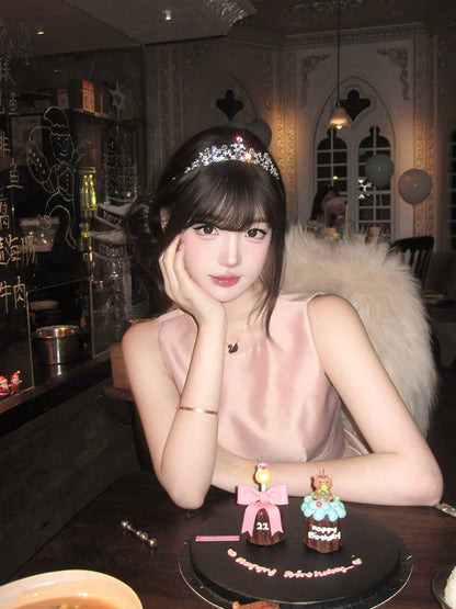 Pink Satin Birthday Dress – Elegant Cinched-Waist Coming-of-Age Gown