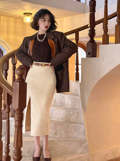 Vintage Corduroy A-Line Slit Skirt – Hong Kong Retro Fall/Winter Classic