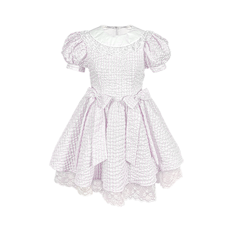 Vestido de muñeca de encaje de rayas rosa