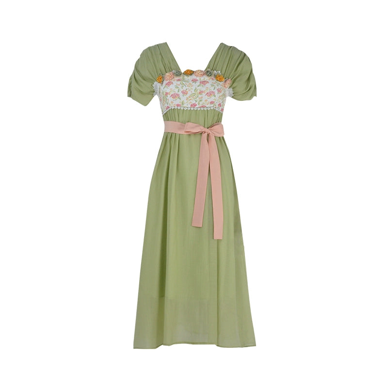 Green Lace Bow Tie Dress